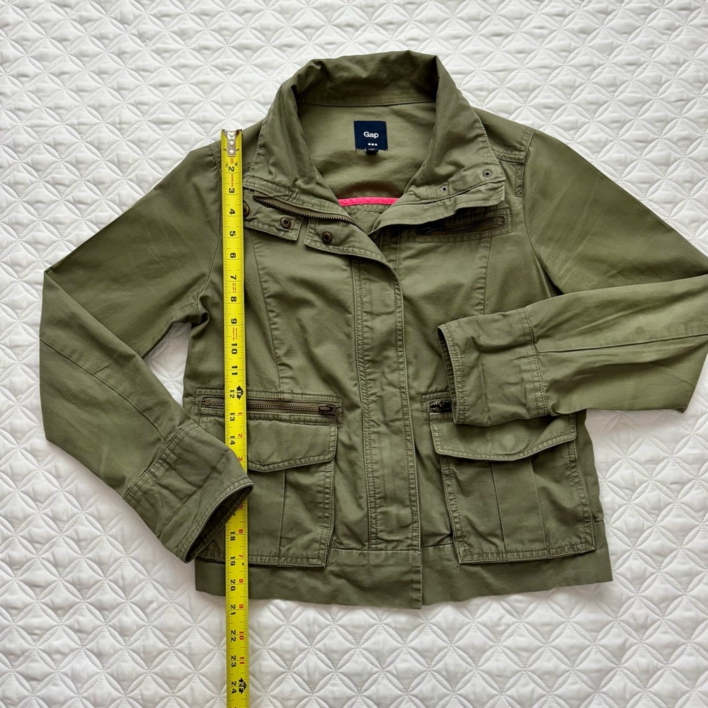 GAP Utility Full Zipper Cotton Jacket Army Olive Green with Pockets Size S - Picture 4 of 16